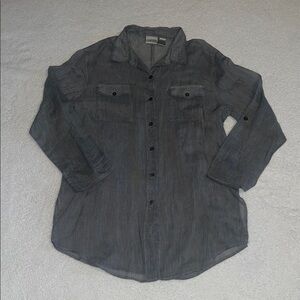 Chico's Charcoal/Cream striped Button-Down Shirt Size 2(size 12) cotton/silk